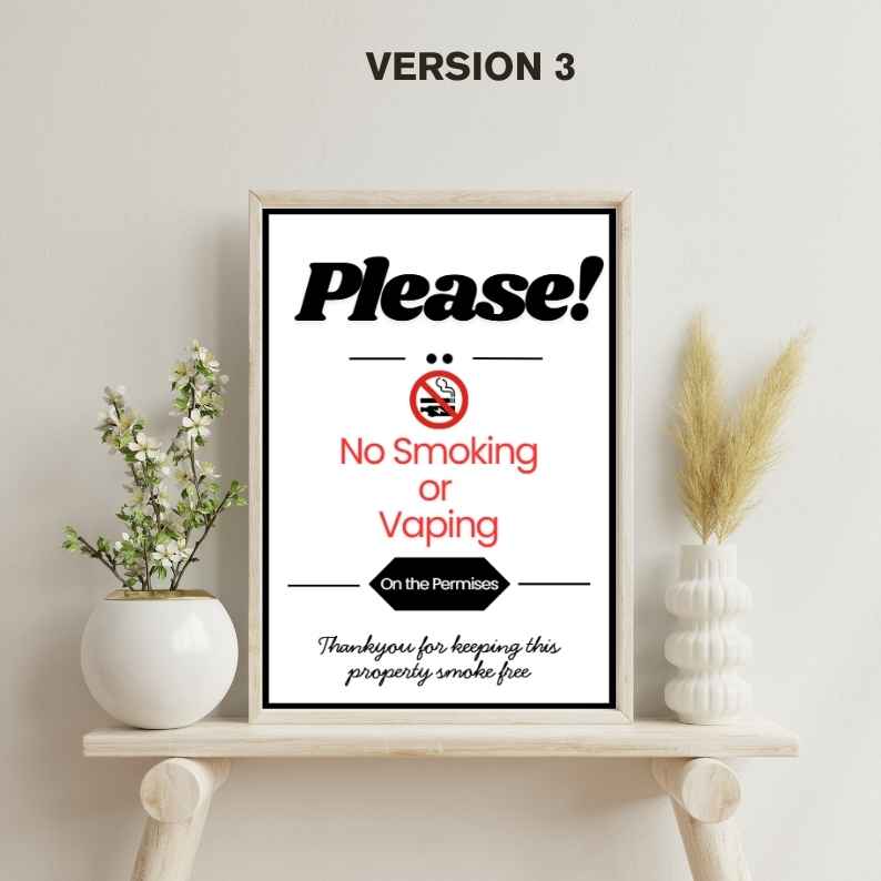 Printable No Smoking or Vaping Sign Template Airbnb Business Decor Canva Editable PDF - Image 5