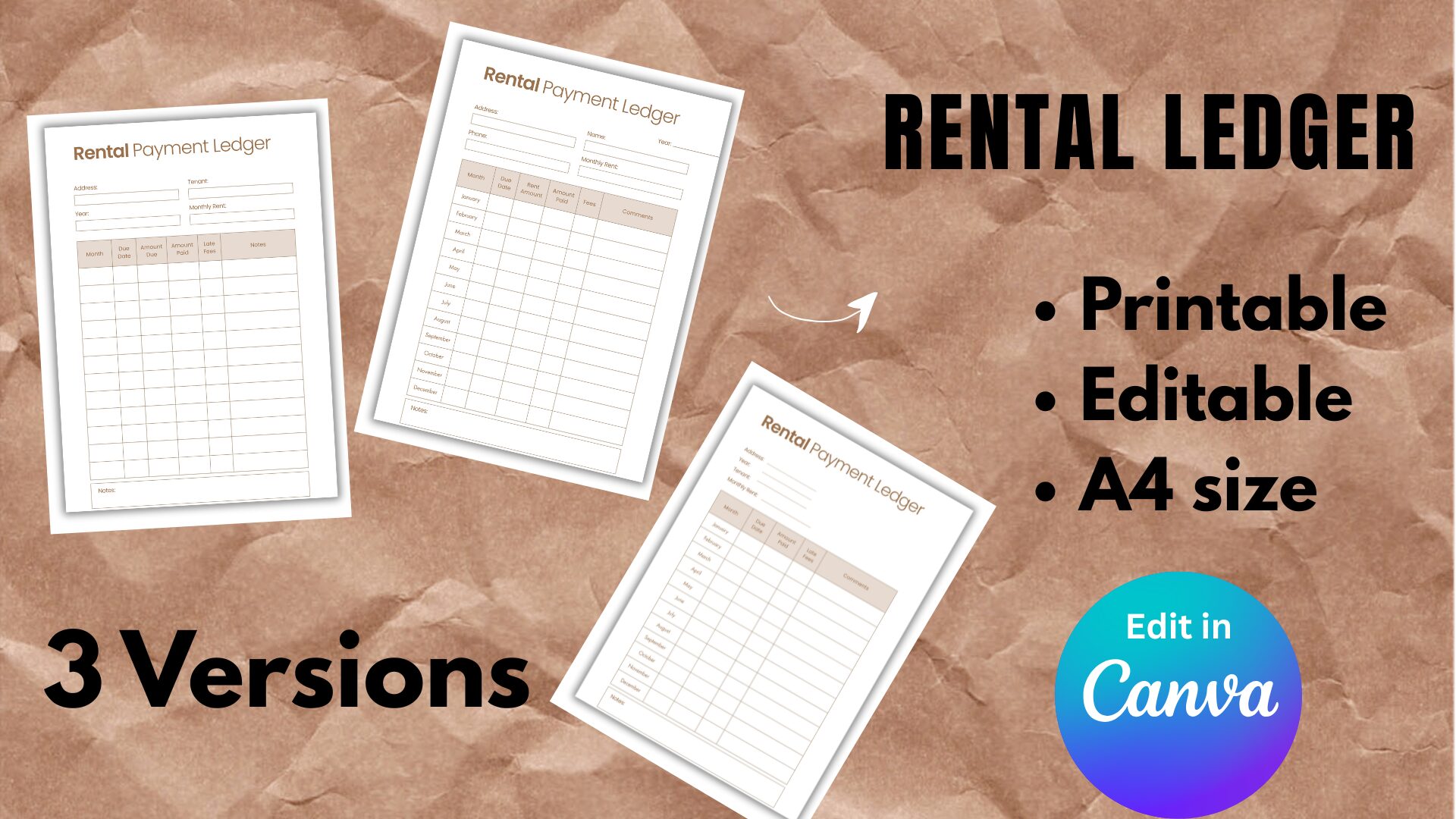 Rental Ledger Template Image PDF Canva Editable